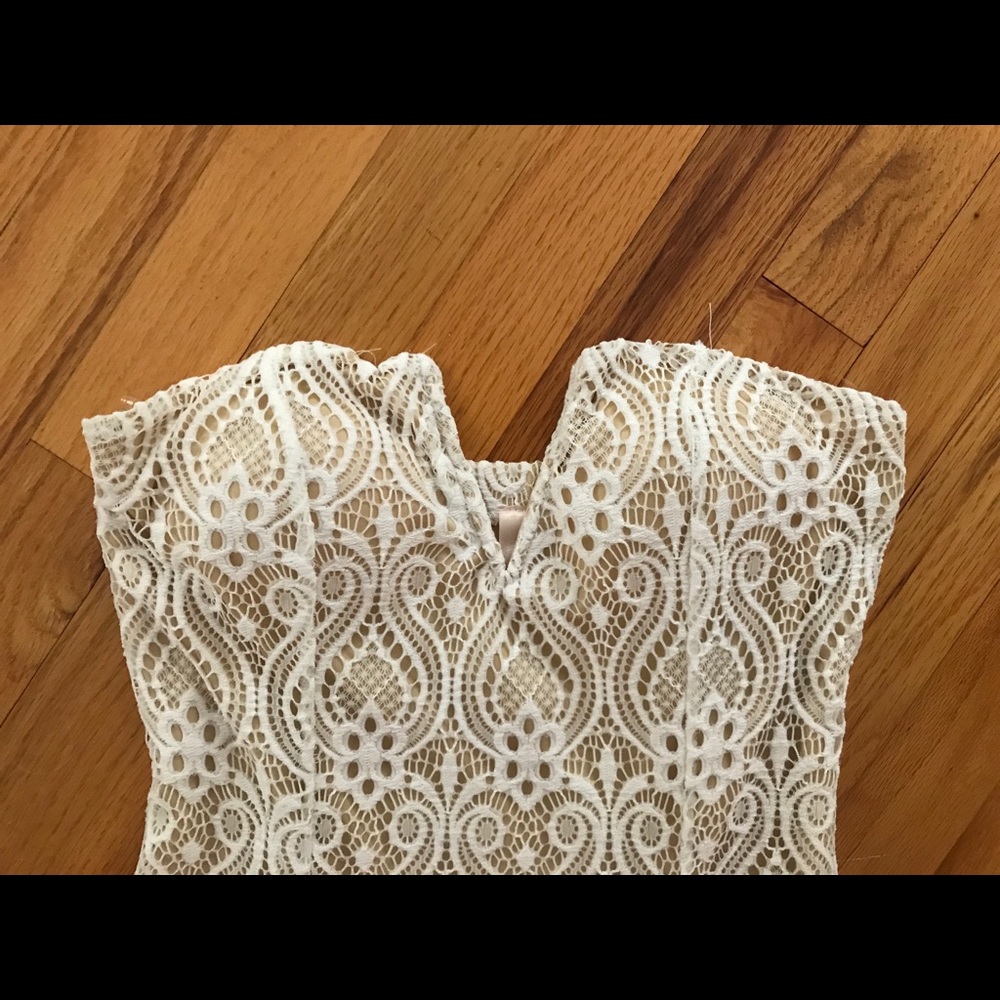 Strapless white lace dress